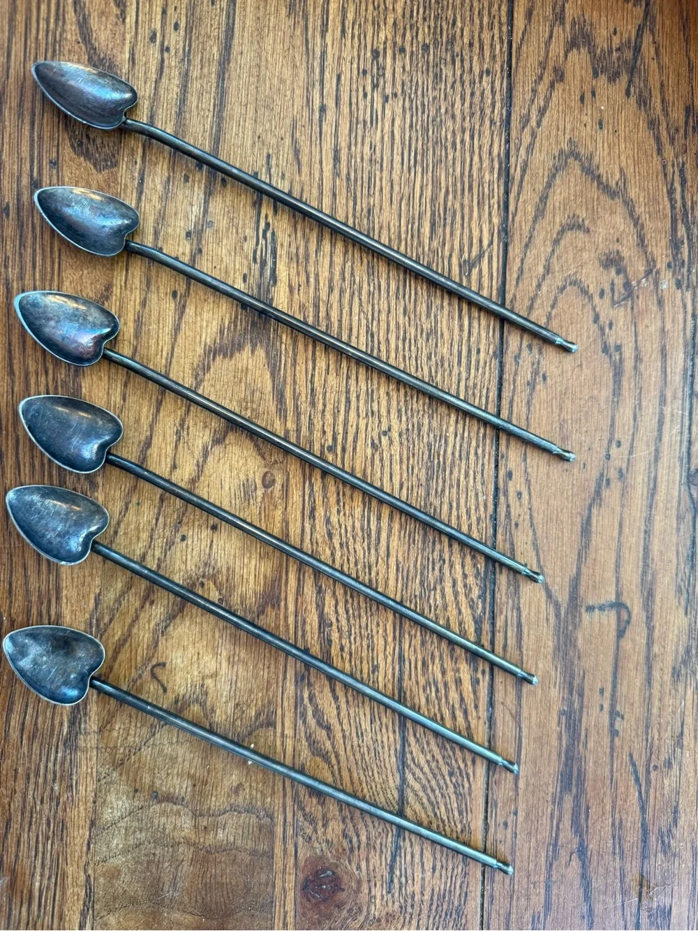 MCM Cocktail Stirrers Mint Julep Straws Silver Plate Heart-Shaped 1950s Set of 5